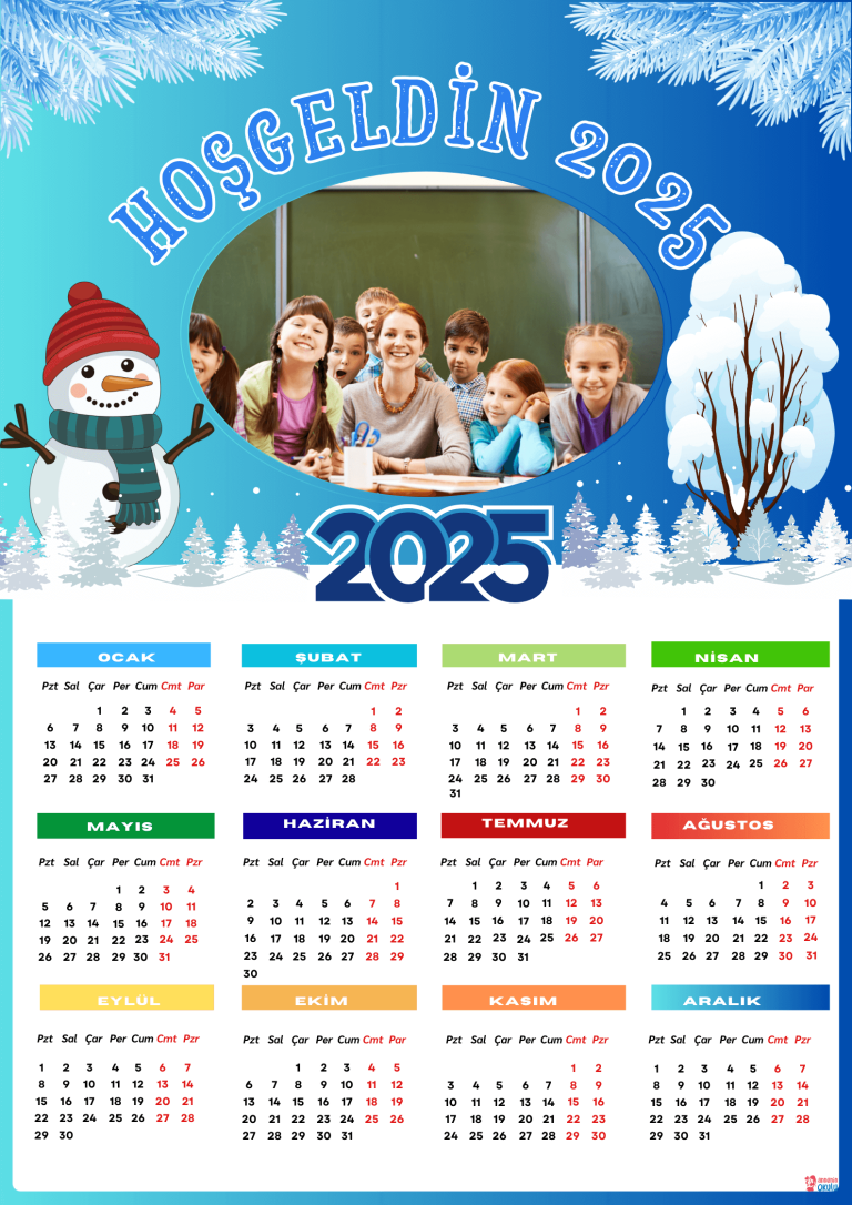 2025 Yılı Takvim Şablonu - Annenin Okulu